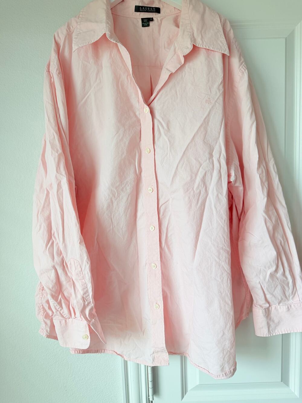Lauren Ralph Lauren Women's 3XL Blush Pink Button Up Blouse Embroidered RLL Logo